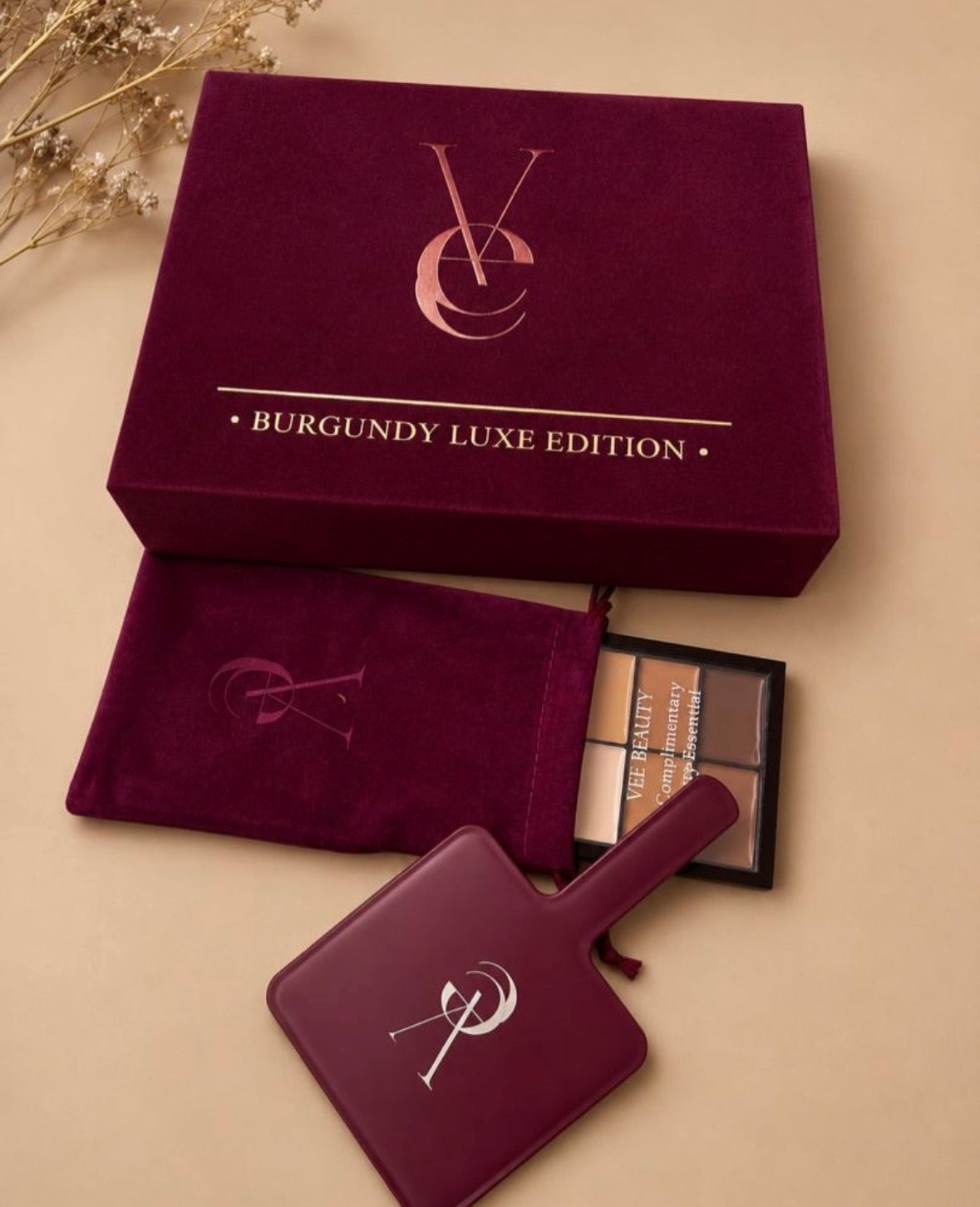 Vee Beauty 12-in-1 Powder Palette – Burgundy Luxe Edition (Free Mini Concealer +Mirror)