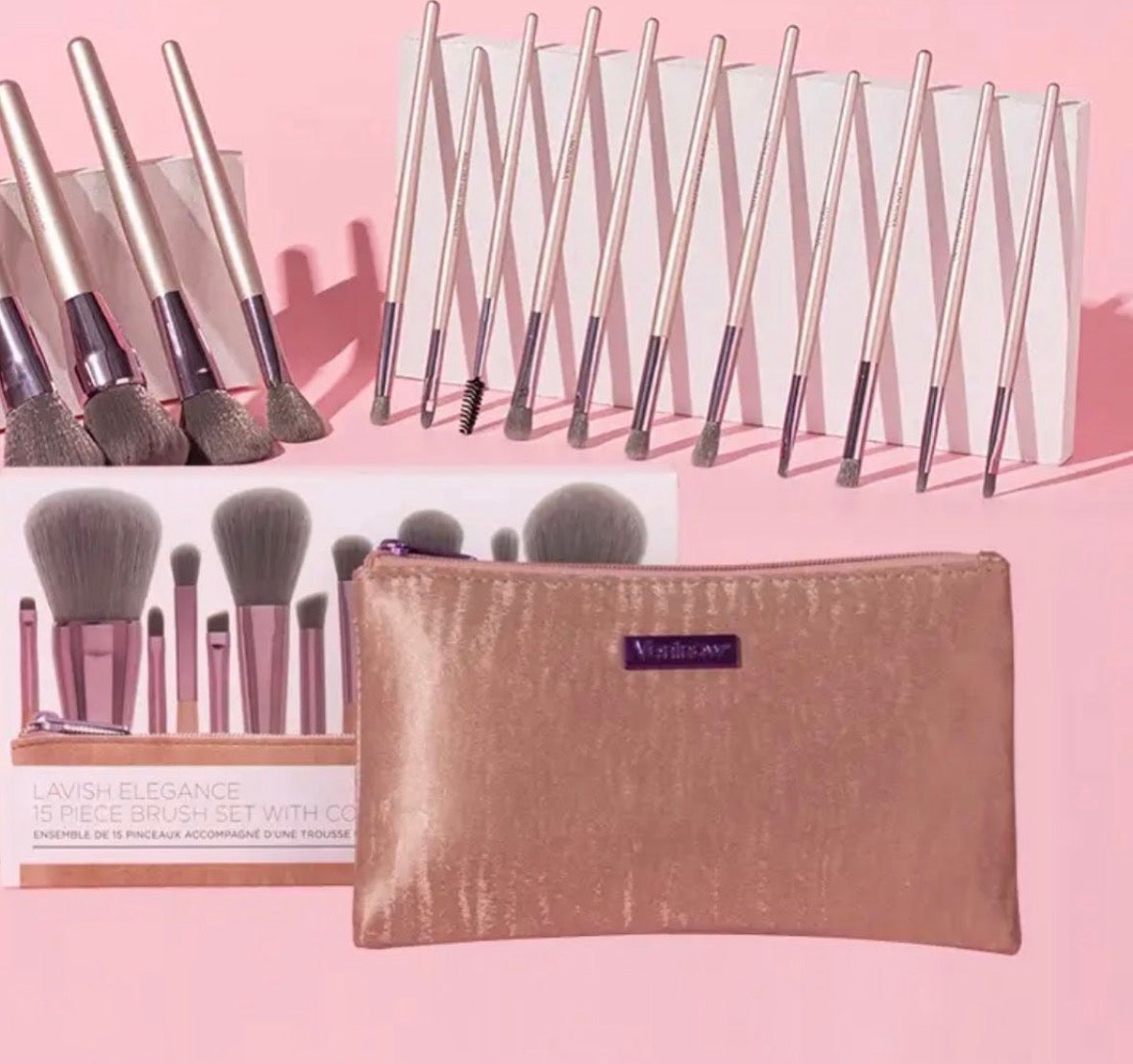 Veninow Lavish Elegance 15 Piece Brushset With Cosmetic Bag